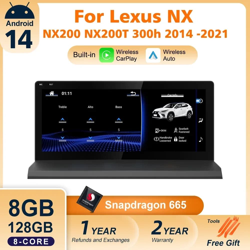 Autoradio Nunoo Android 14 CarPlay for Lexus NX200 NX200T NX300h 2014-2021 Navigation Multimedia GPS DSP 4G WiFi