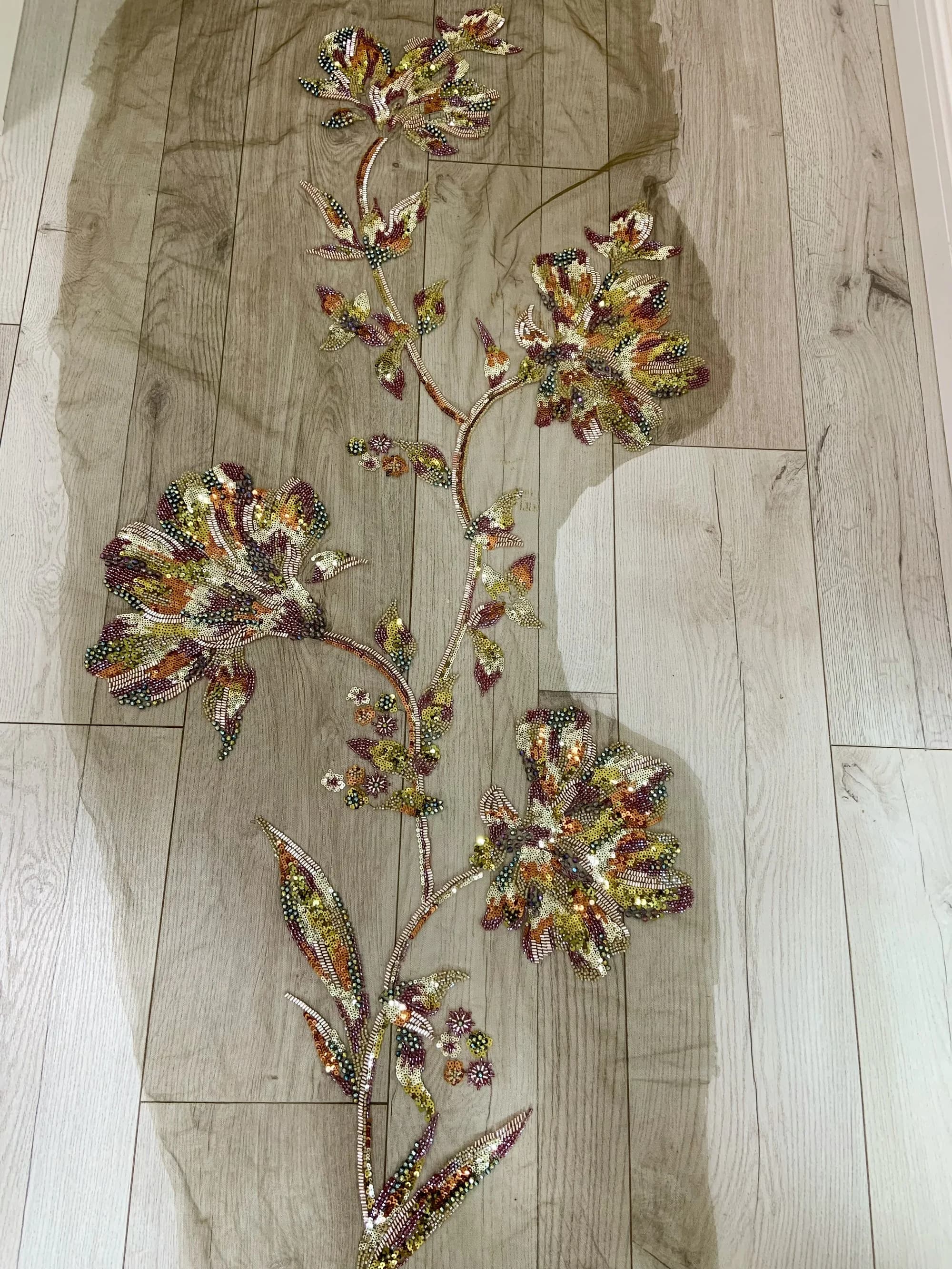 New 1 Piece Luxury Green Heavy Bead Flower Lace Fabric Patch Applique for Wedding Dress,Ball Gown,National Customs Accessories