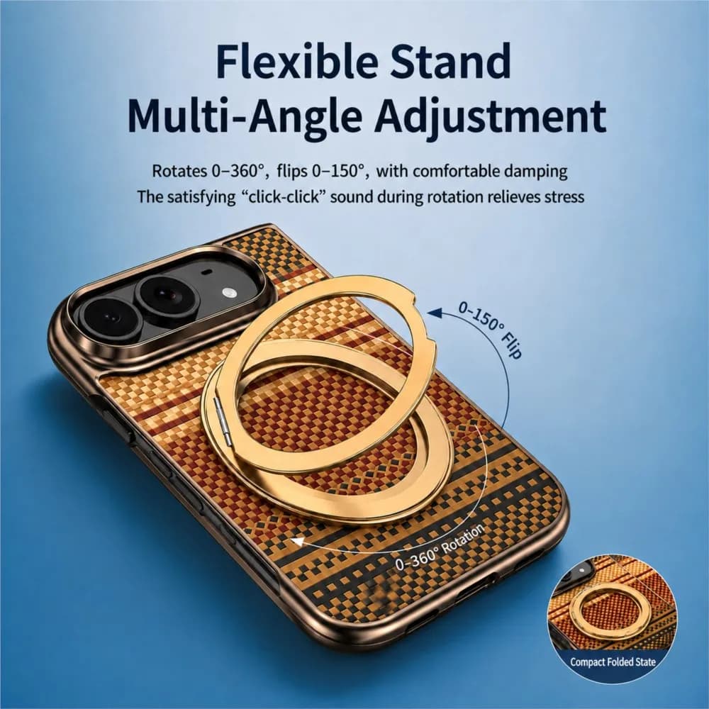 Foldable Phone Case For Apple iPhone Duo 18 Fold(Ultra) with 360° Rotatable Magnetic Kickstand Built-in Front Screen Protector