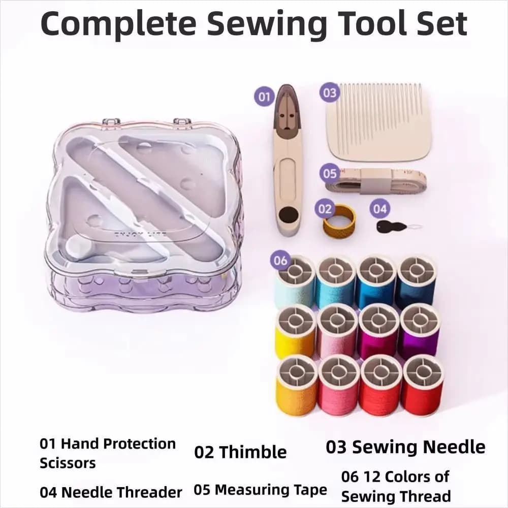 Set da Cucito Portatile Mini con Scomparti, Kit Professionale per Cucito a Mano, Nastro di Misurazione Multifunzionale