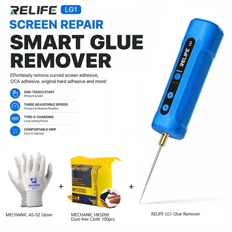 RELIFE LG1 Smart OCA Glue Remover Machine Bundle - Includes Anti-static Gloves & Dust-free Wipes for Mobile Phone Screen Repair