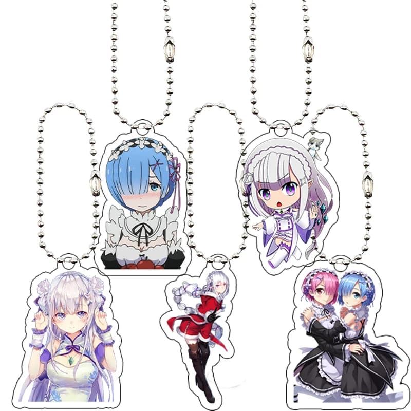Anime Beatrice Rem Accessory Keychain Acrylic Character Re:ZERO -Starting Life in Another World Backpack Charm Pendant Key Ring