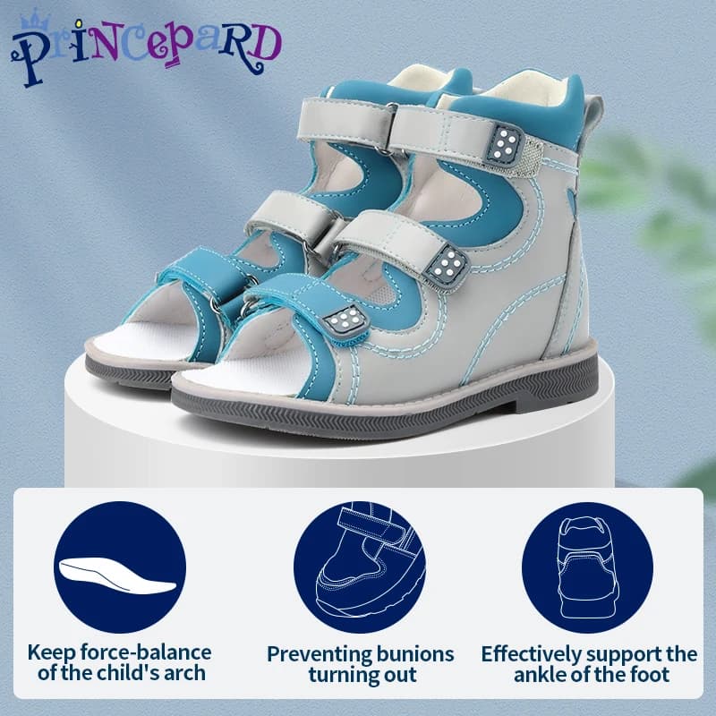 Scarpe per bambini Ragazze Ragazzi Sandali ortopedici con cinturino alla caviglia Pelle estiva Rosa e blu Supporto per arco alto Correzione Feetwear