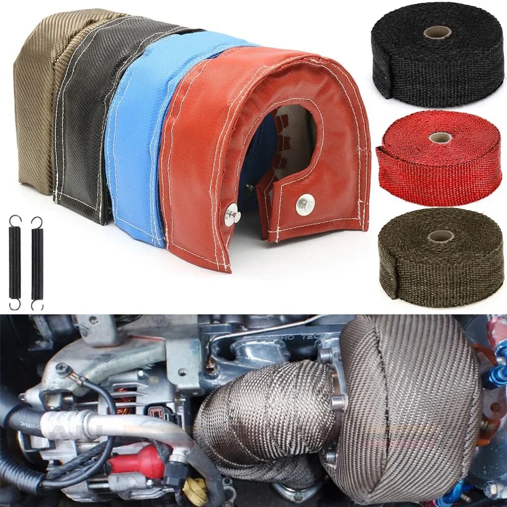 Titanium Turbo Heat Blanket Shield Cover For T25 T3 T4 T6 Turbo With 10M Exhaust Manifold Downpipe Wrap Tape