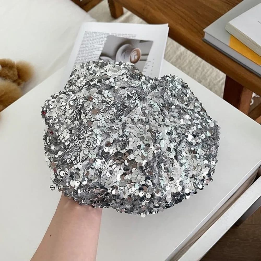 Retro Glitter Sequin Beret Sparkling Trendy Fashion Painter Hat Chic Design Casual Style Lady Octagonal Cap Outdoors Activities