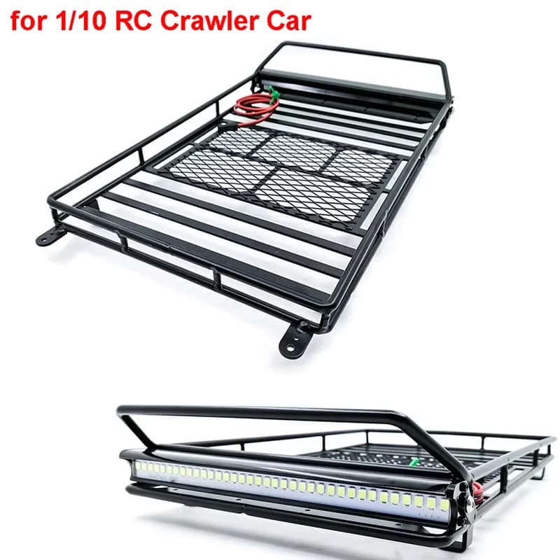 Large Size Luggage Carrier Roof Rack with LED Light Bar for 1/10 RC Crawler Car Axial SCX10 90046 Traxxas TRX4