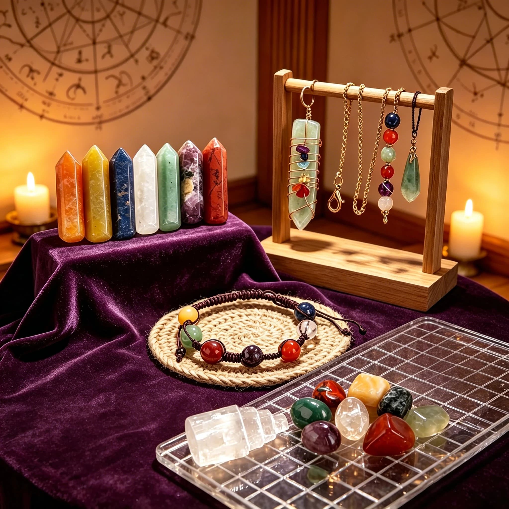 7 Chakra Crystal Stone Set With Wooden Box Double Point Wand Tumbled Bracelet Pendulum Yoga Meditation Healing Crystal Gift