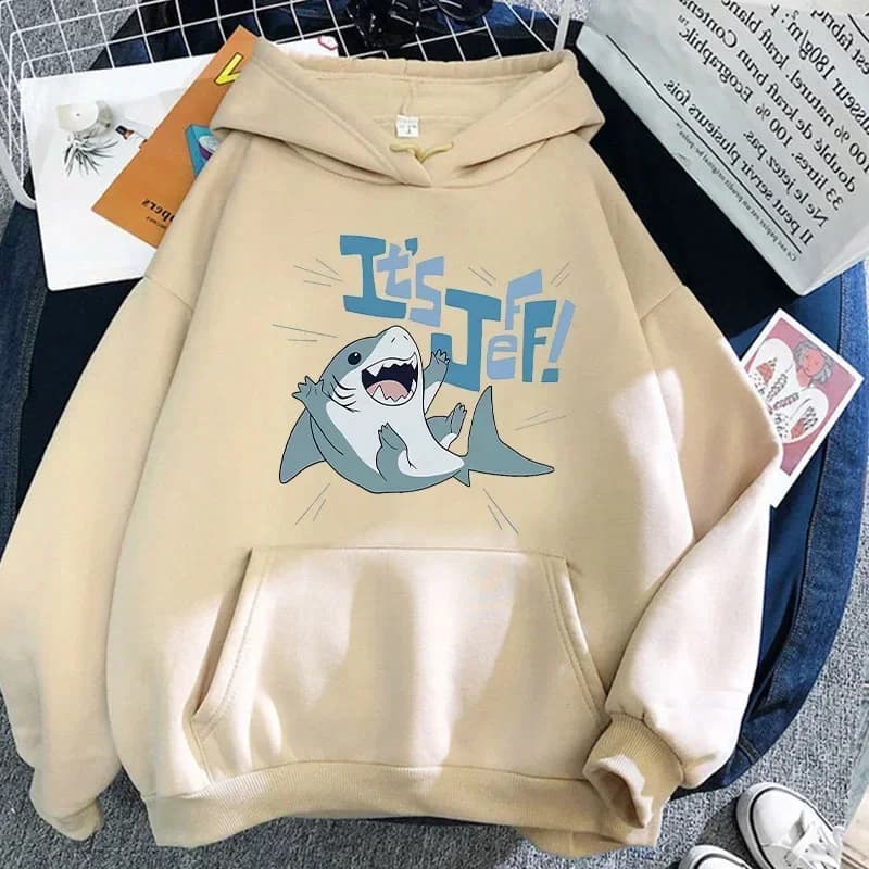 Jeff the Landshark Meme Felpa con cappuccio stampata da uomo Fun Harajuku Felpa con cappuccio alla moda da uomo Felpa con cappuccio alla moda e comoda BapeTops