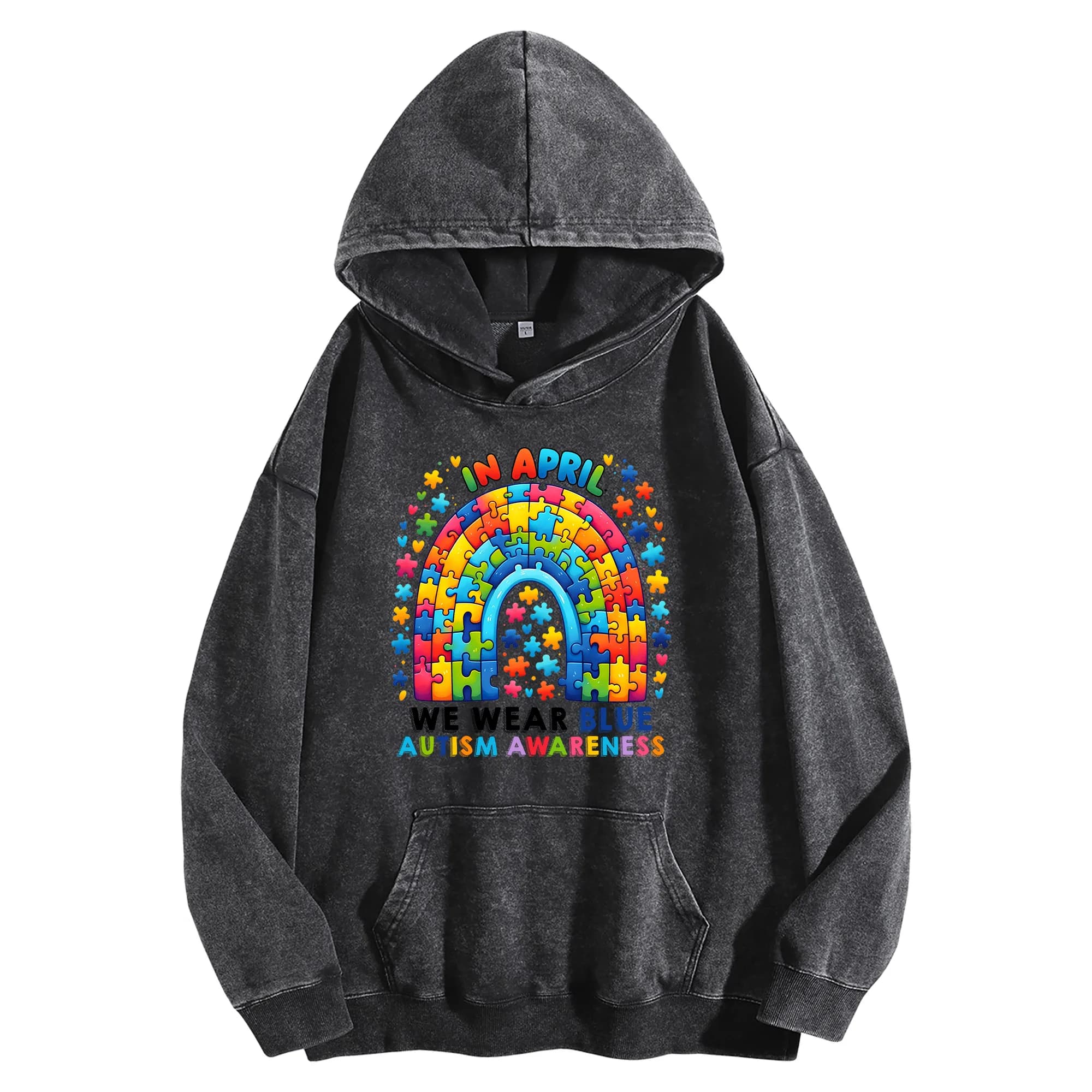 AUTISM AWARENESS Graphic print 400G Vintage hooded sweatshirt Pullover streetwear oversize unisex Autumn/Winter Collection