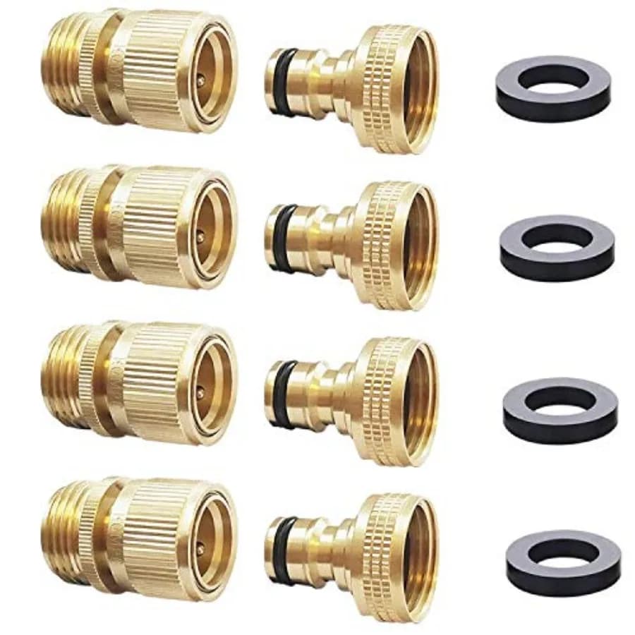 Male Garden Hose Quick Connect Solid Brass Quick Connector Garden Hose Fitting Water Hose Connectors 3/4 inch GHT 4 Female+ 4Ma