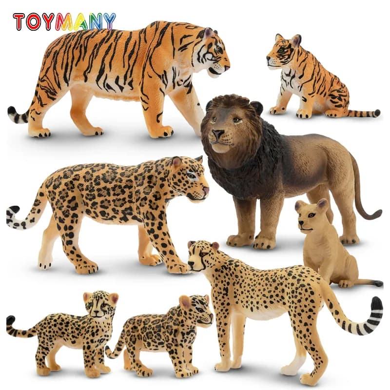 8 pezzi simulazione leone tigre leopardo giungla modello animale giocattolo mini figure di fauna selvatica bambole figurine di azione giocattoli per bambini set regalo
