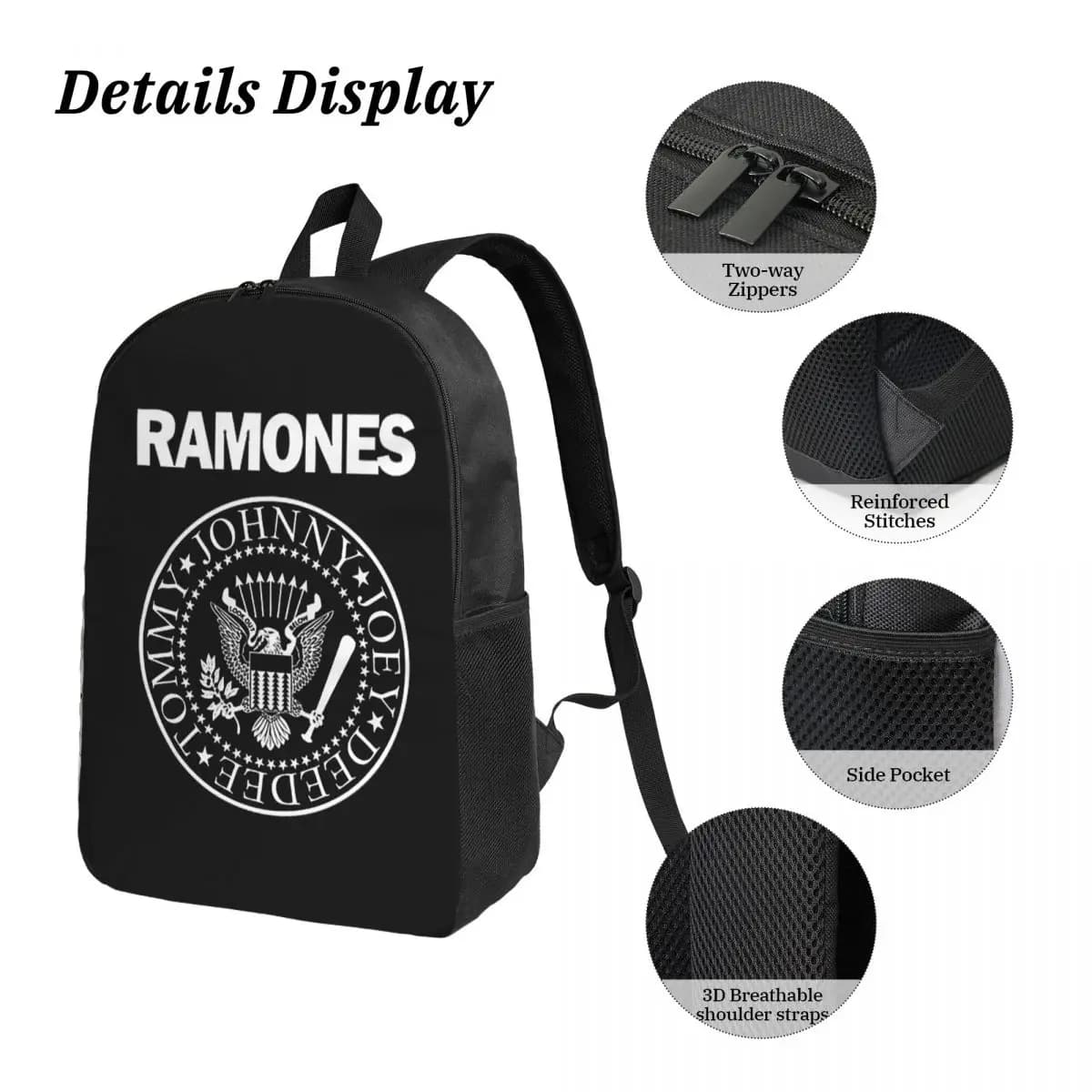 The Ramone Merch Backpack Student BookBag School Bag Laptop Shoulder Bags 3ps Insulated Lunch Bag Pencil Case
