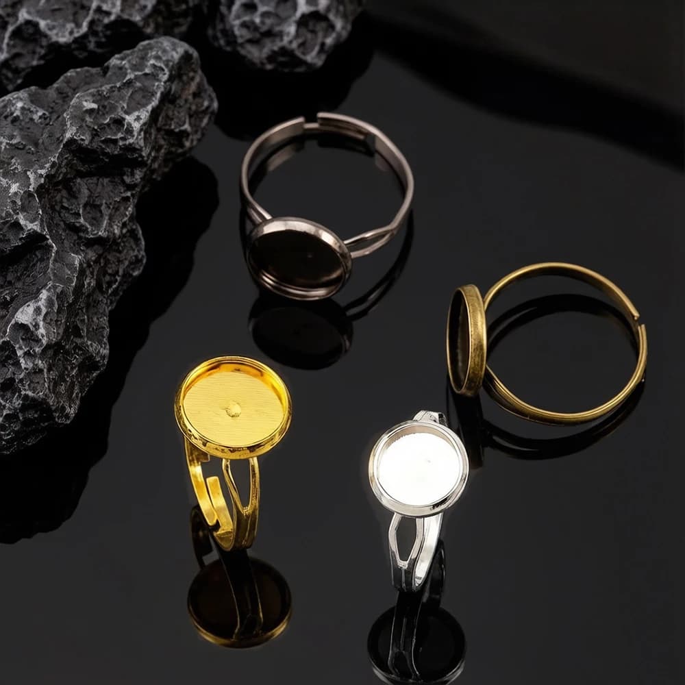 10pcs/lot Adjustable Blank Ring Base Fit Dia 8mm 10mm Glass Cabochons Cameo Settings Tray For DIY Jewelry Making Rings Materials