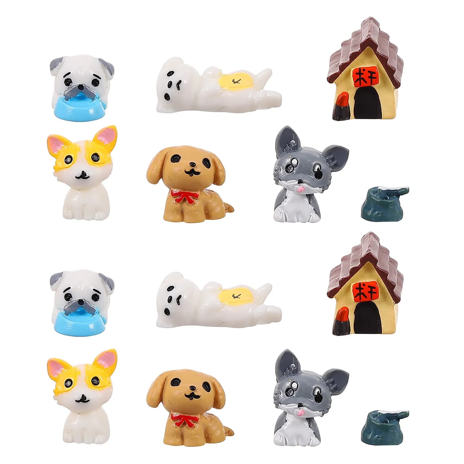 14Pcs Dog House Ornaments Adorable Puppy Decoration for Garden Desktop Miniature Landscape Plant Pot Decor Cake Toppers