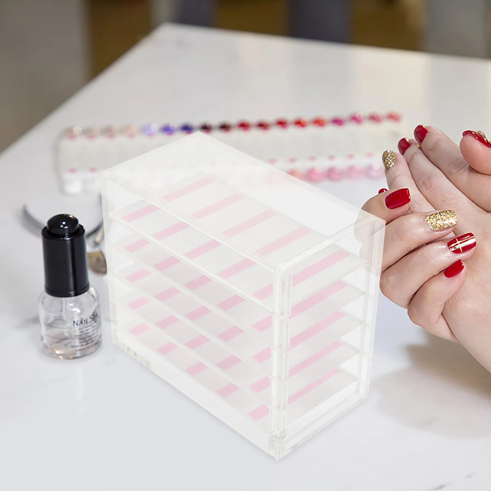 5 levels acrylic nail art holder box, practical organizer, gift idea, wide application, manicure ornament case
