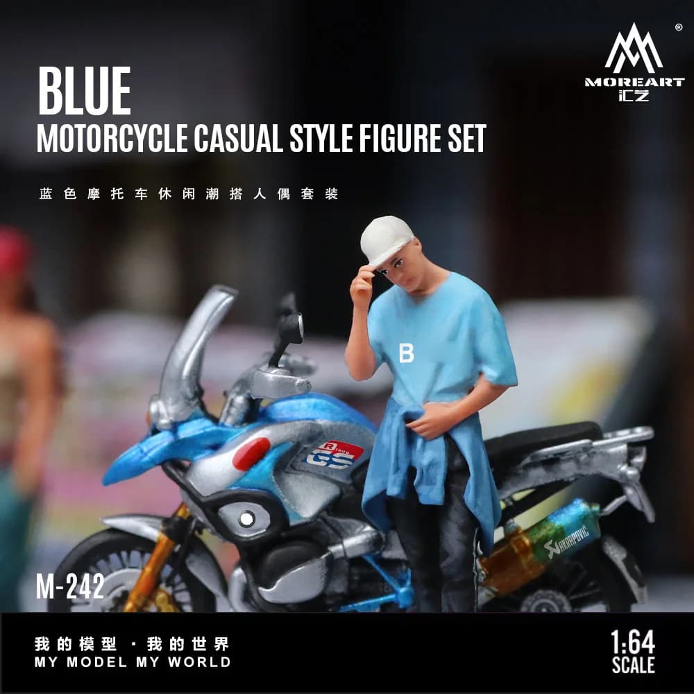 *Pre-ordine* Set di Figurine Moto Blu in Resina Scala 1/64 MoreArt, Modellini in Miniatura per Decorazione Diorami Auto