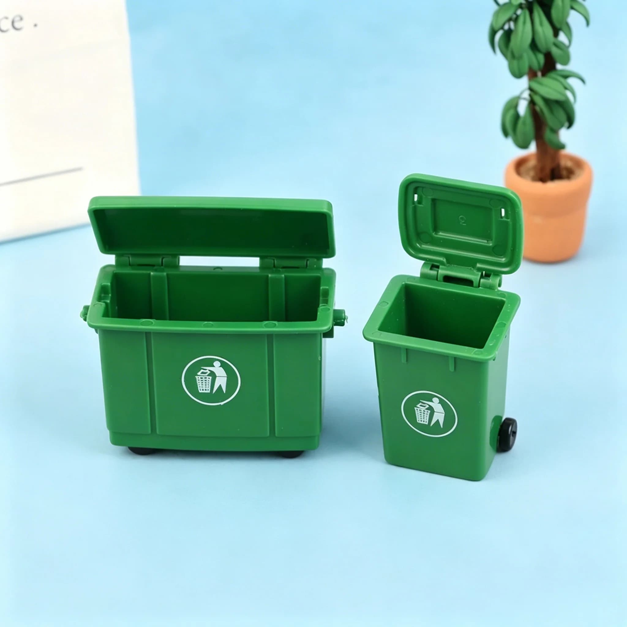 Mini Sanitation Trash Can Set for 1:12 Dollhouse, Simulation Bin Model for Outdoor Street Scene Ornaments