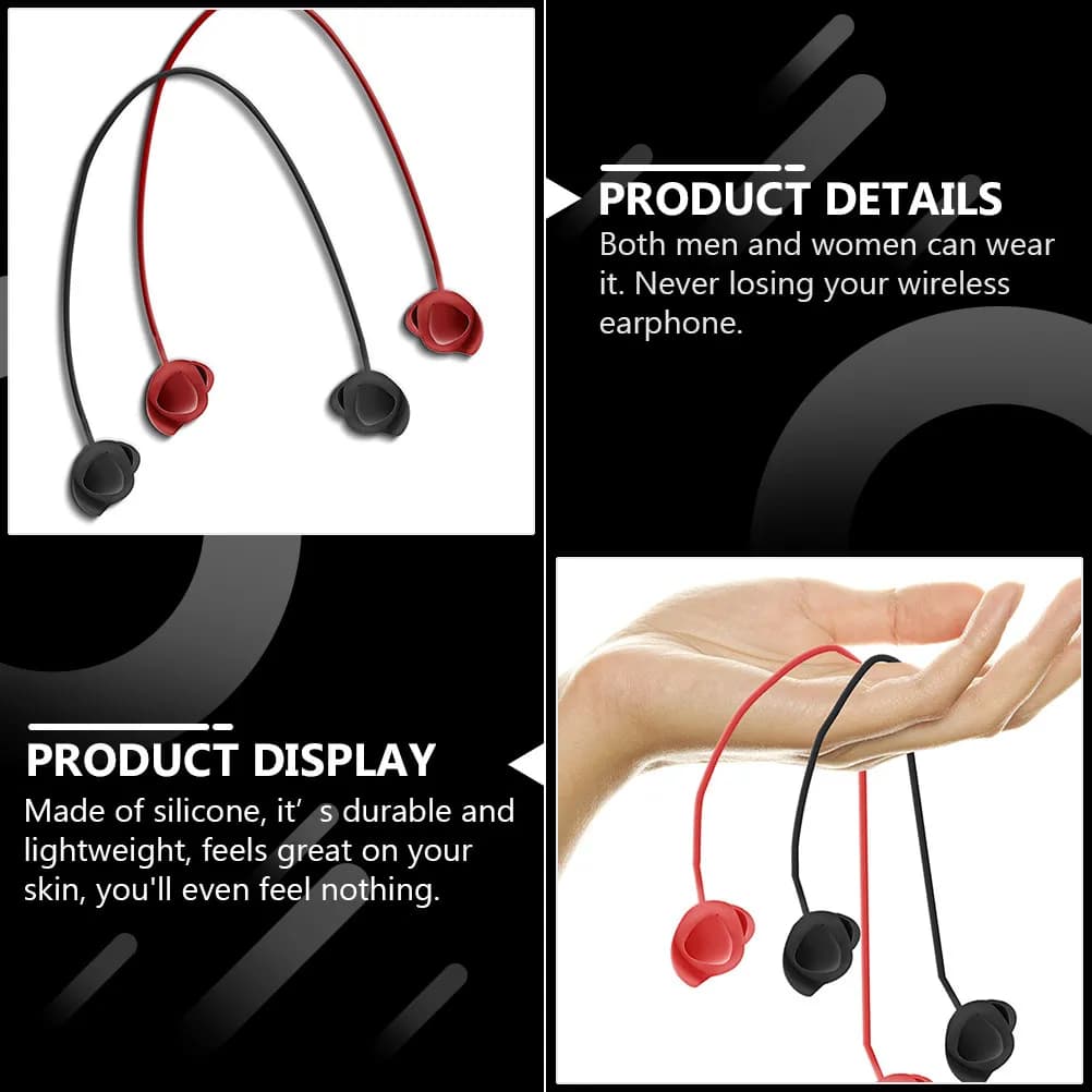 2Pcs Earbuds Anti Lost Leash Premium Silicone Wireless Earphone Strap Neck Cord Jogging Running Dance Fitness Workout