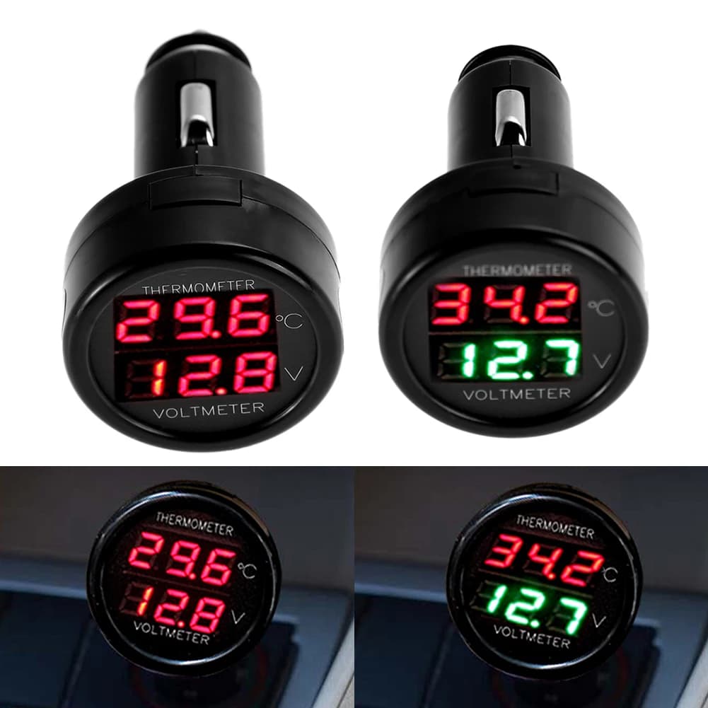 Caricabatterie per Auto con Accendisigari 12V 24V, Voltmetro Digitale e Termometro 2in1, Monitor per Batteria Auto