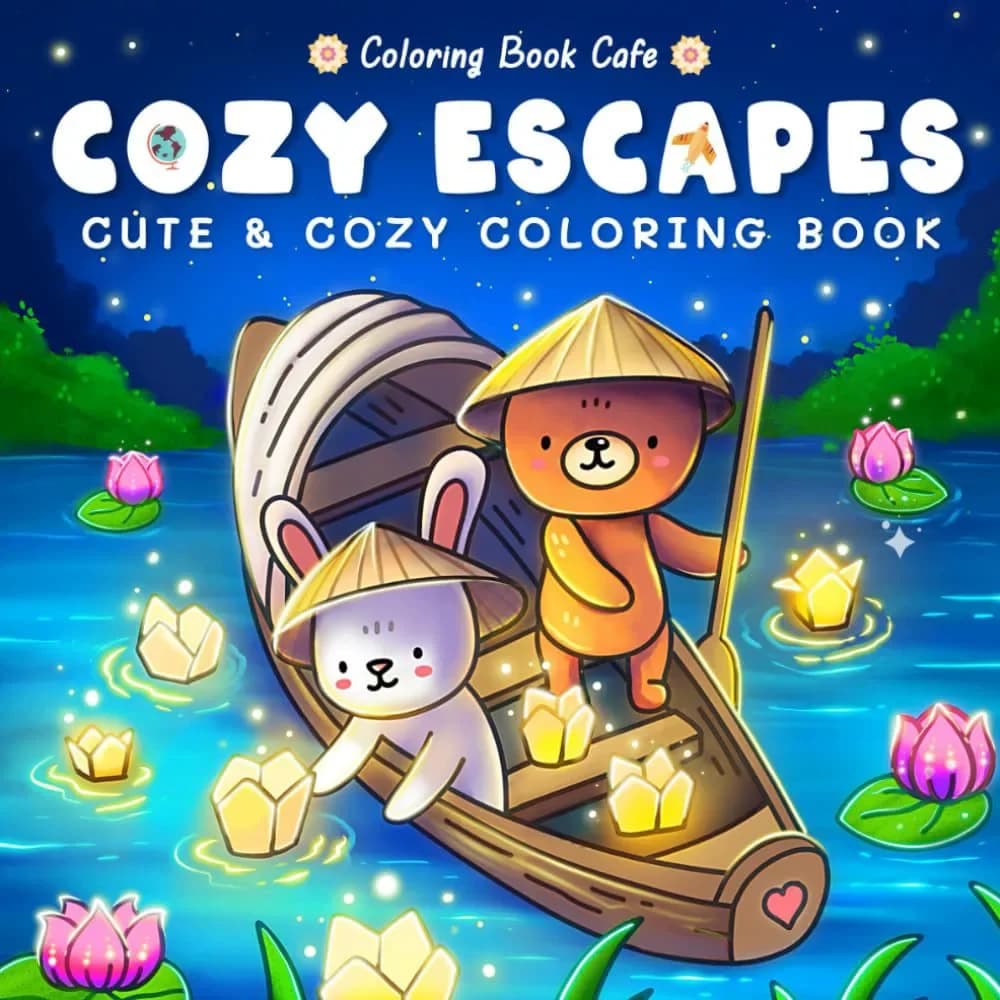 Cozy Escapes Cute & Cozy Coloring Book for Stress Relief Art Drawing Book Perfect Gift for Party and Birthday