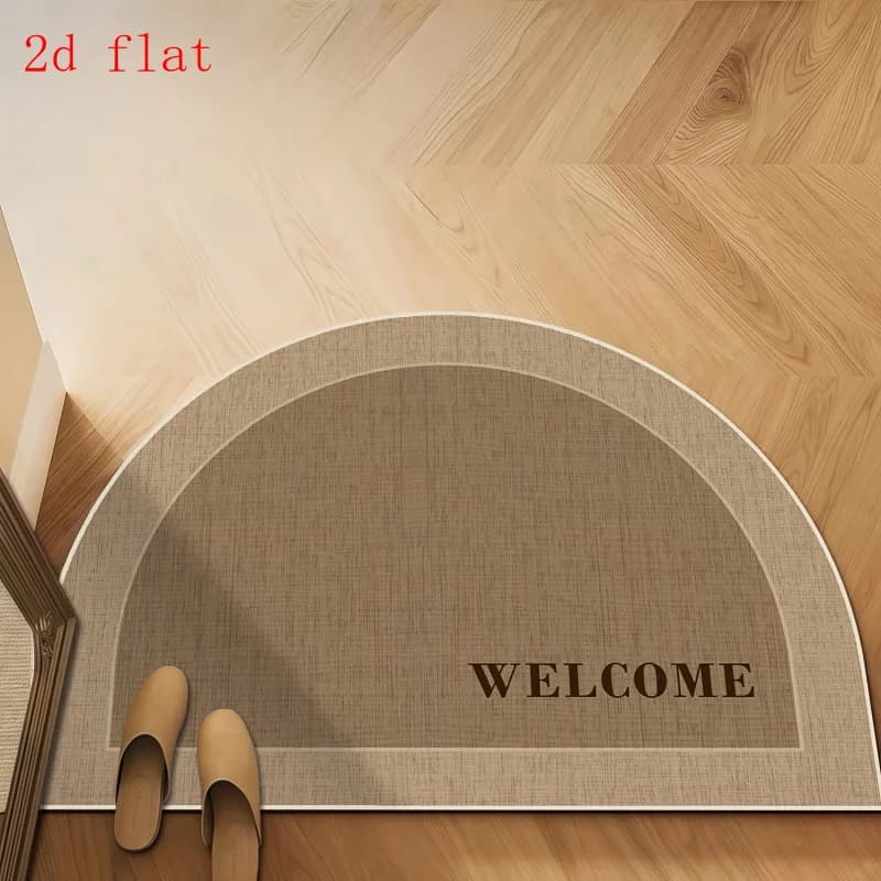 Neutral Linen Texture Welcome Letter Semicircular Doormat Entry Minimalist Rug Anti Slip Floor Mat For Simple Style Household