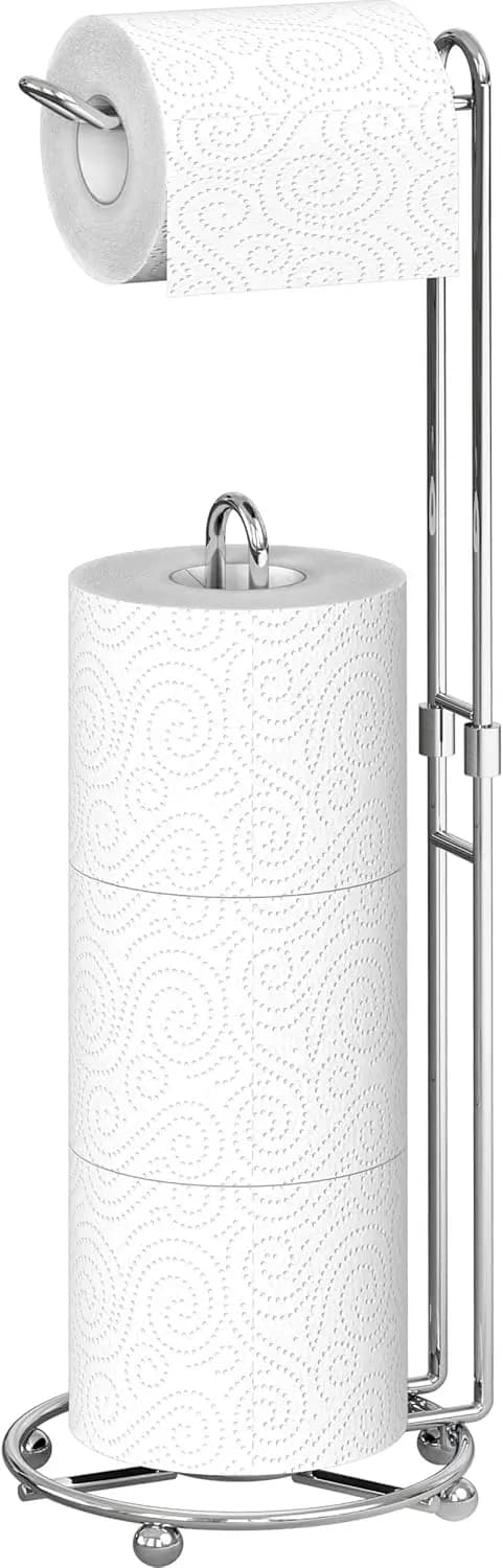 Portarotolo per Carta Igienica Cromato da Terra per Bagno, Design Semplice per la Casa