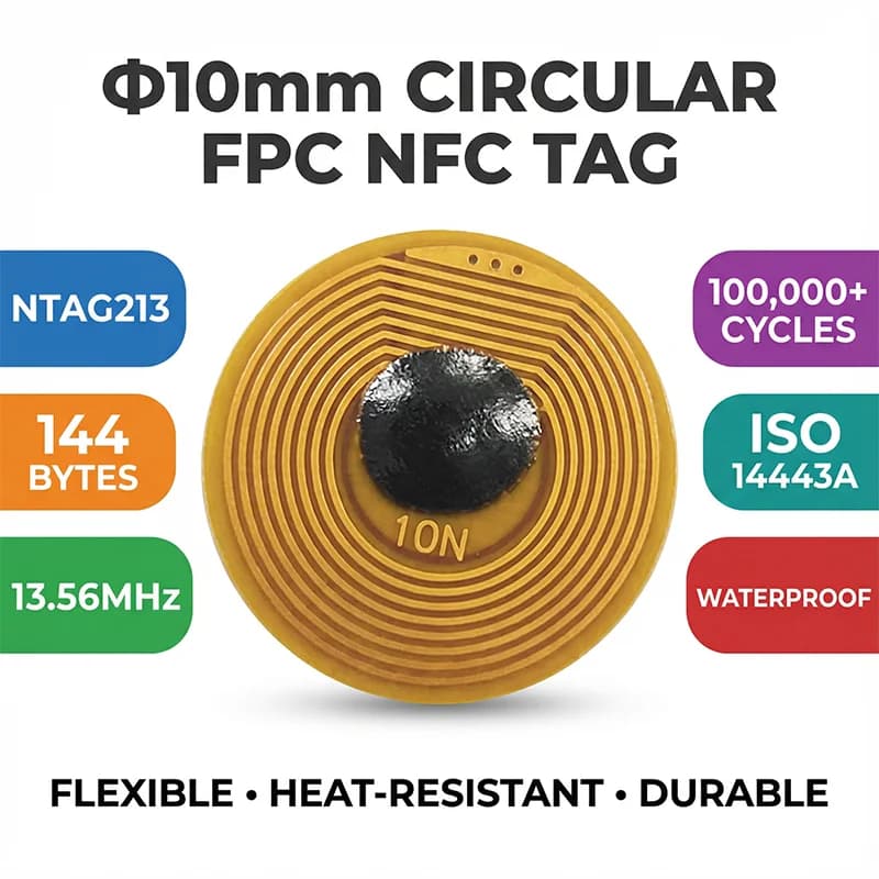 Tag RFID NFC FPC ad alta temperatura da 10 mm di diametro Mini carte NXP NFC213 13,56 MHz Scheda RF passiva Anti-falso Anti-metallo