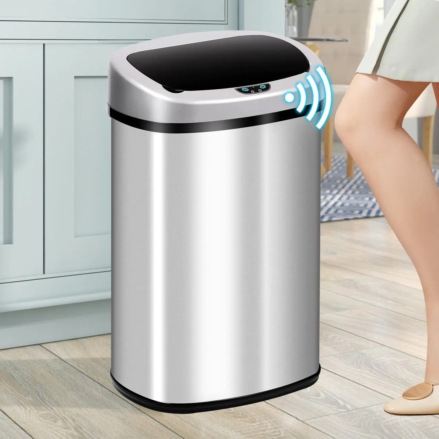 Cestino per Rifiuti da Cucina da 50L, Bidone Automatico in Acciaio Inox da 13 Galloni, Sensore di Movimento Senza Contatto, Personalizzabile