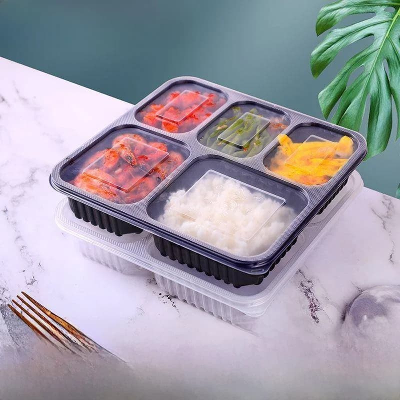 Contenitore per Alimenti in Plastica Rinforzata Monouso con Quattro, Cinque o Sei Scomparti, Ciotola per Zuppa, Contenitore per Asporto e Catering