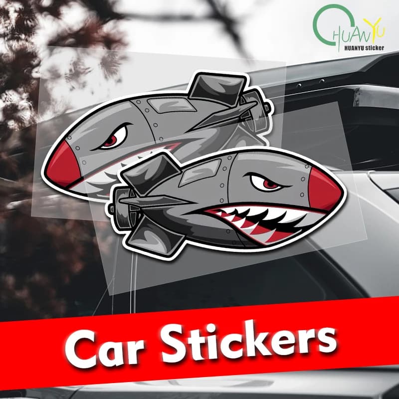 Interesting Car Stickers in Bomb Shape, Steering Tiger and Shark Mouth, for Windscreen, bumper, Van, Solar Protection, Custom Printing, Decorative Vinyl Decalcomanie