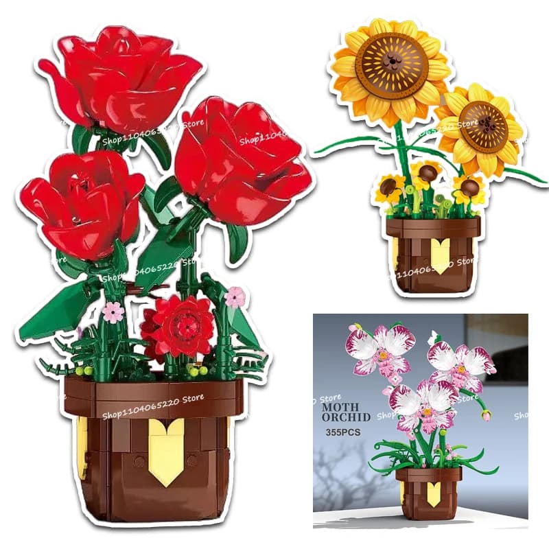 New Fai-da-Te Set for Flower Pot with Assemblable Figurine, Artificial Plastic Plant, Children and Adult Model, Home and Room Decoration, Festive Gift
