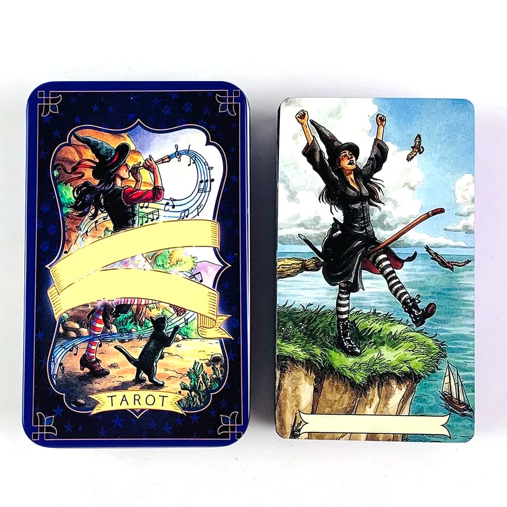 Carta dei tarocchi con scatola di metallo di latta di alta qualità 78 carte Guida con bordo dorato con guida di carta, giochi di società di divinazione per meditazione