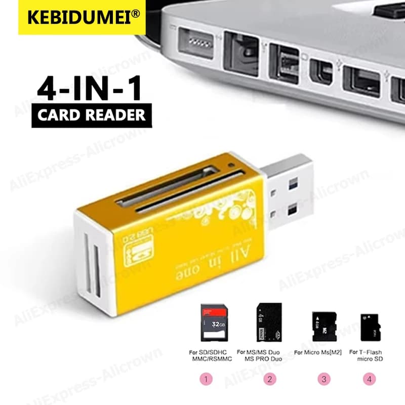 4 port USB 2.0 card reader, memory card adapter Memory Stick Pro Duo, Micro SD/T-Flash/M2/MS for laptop and PC