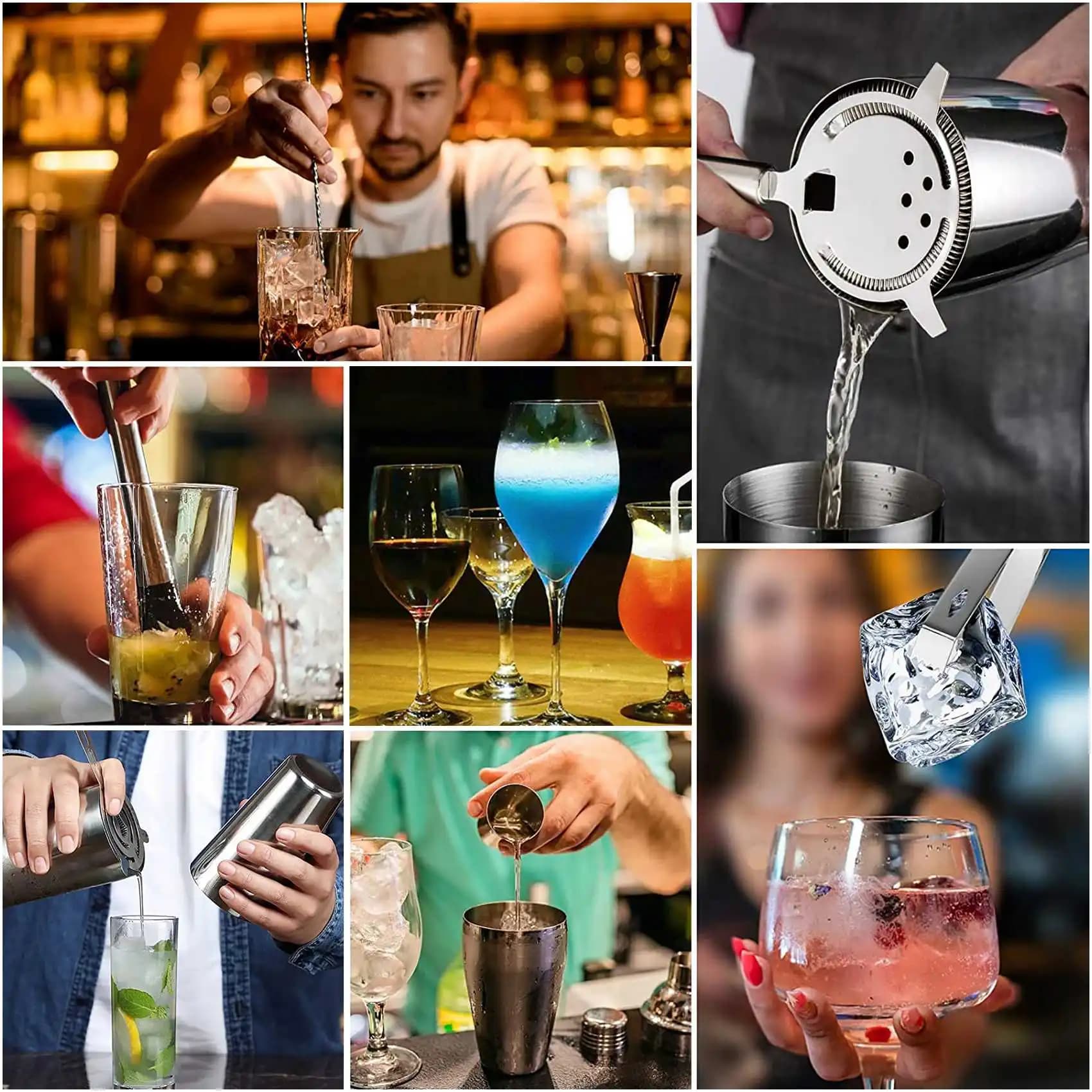 X11AA Set shaker per cocktail, kit barista Boston in acciaio inossidabile con supporto in acrilico e libretto di ricette per cocktail