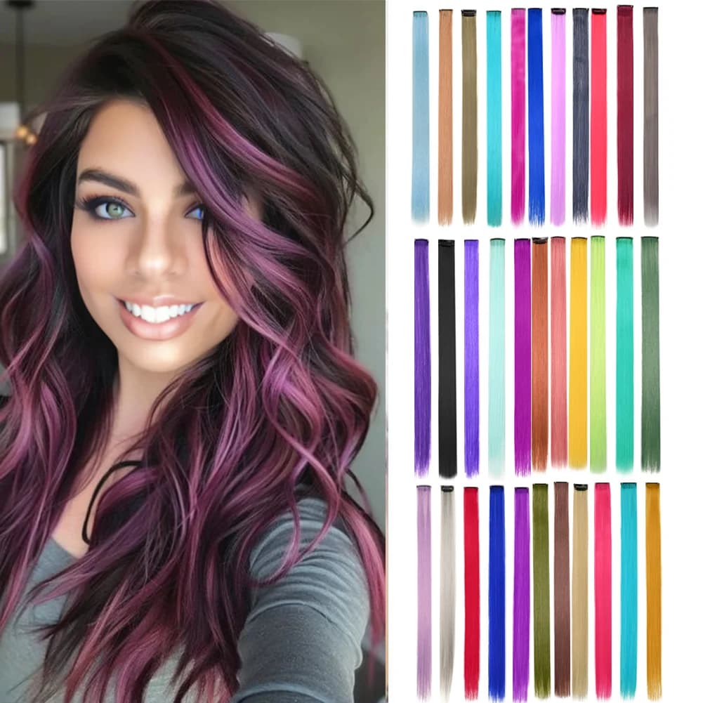 10 Pz/pacco Colorato Party Highlights Clip nelle Estensioni Dei Capelli per Le Ragazze 22 Pollici Colori Omber Dritto Posticci Sintetici 2028