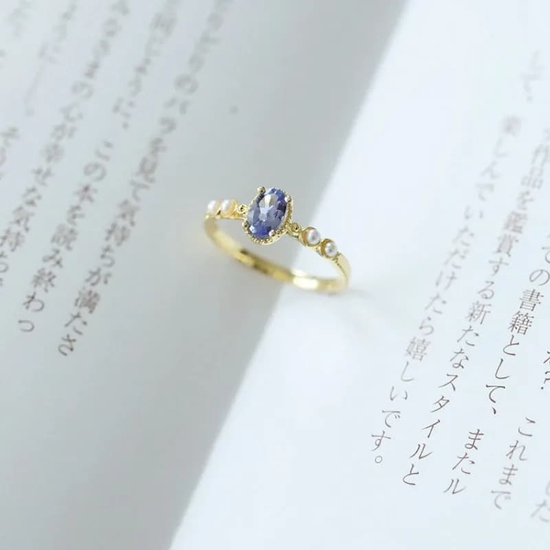 New pure dream of beauty blue-violet high imitation tanzanite natural freshwater pearl light luxury simple opening ring