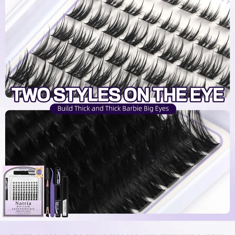 Ciglia Finte 3D Effetto Visone Naturale, Lunghezza 8-18mm, Design a Ciuffetti, Stile Wispy, con Adesivo e Sigillante