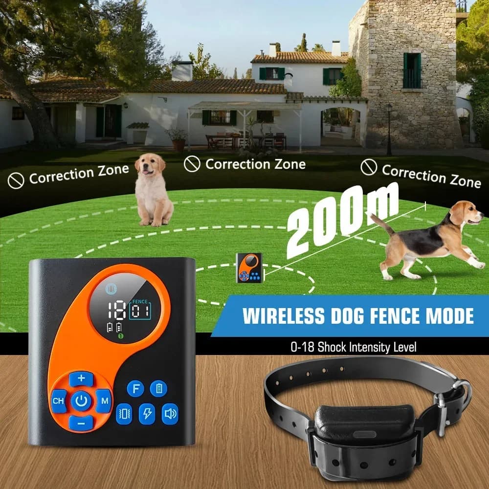 2 IN 1 Wireless Electronic Dog Fence System, Remote Training Collar Beep Shock Vibration and Pet Containment For All Puppy Size