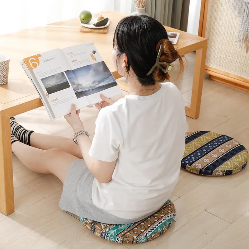 45x45x4,5 cm non-slip round seat cushion, memory foam meditation mat for yoga floor ottoman, removable cover Boho Decor