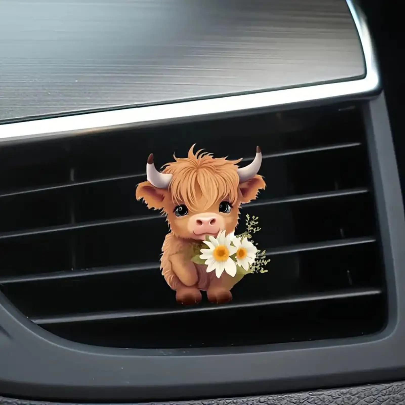 Car Smooth Deodorant Perfume Perfume for Car Deodorant for Environments 2D vent clip Nice odours remover in the shape of Highland cow for automotive vehicles