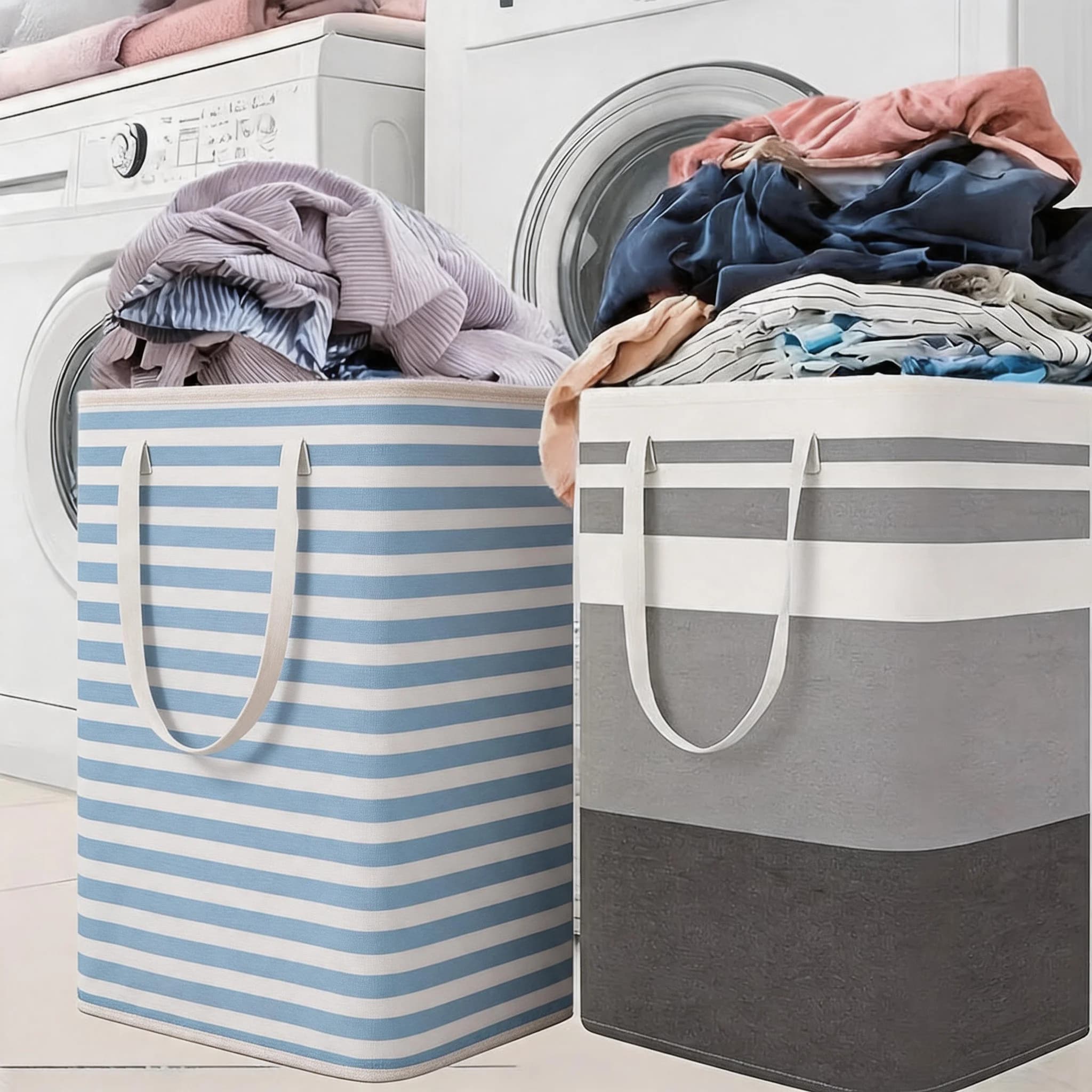 2Pcs Large Laundry Basket Waterproof,Collapsible Tall Clothes Hamper with Extended Handles for Clothes Toys in the Dorm,Family