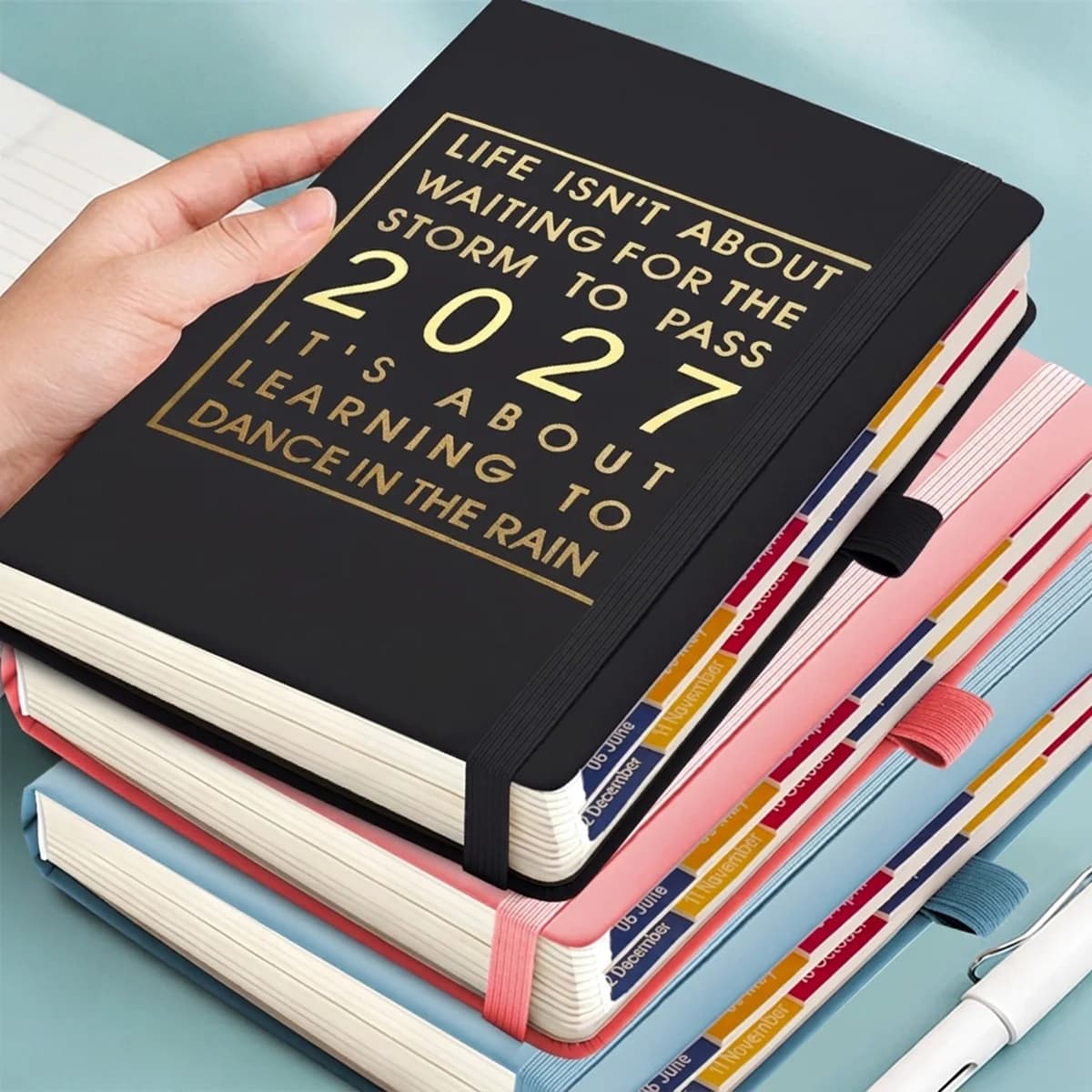 A5 2027 Yearly Planner Agenda Book Soft Leather English Monthly Tabs 412 Pages Daily Weekly Organizer School Office Notebook Gif