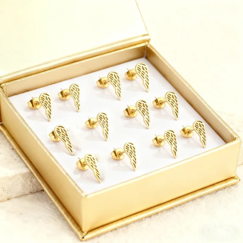 Orecchini a bottone con ala d'angelo in acciaio inossidabile opaco gotico punk minimalista per donne ragazze abbigliamento quotidiano regalo di gioielli per feste set sfuso