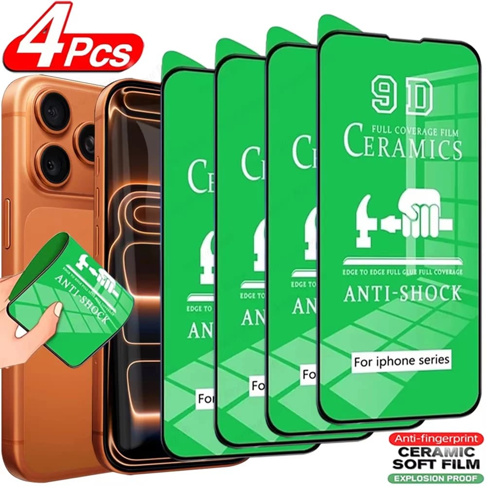 Vetro protettivo in ceramica 9D per iPhone 17 Pro Max 16 15 14 13 12 11 16e Mini XR XSmax X 6 8 7 Plus SE 2020 Protezione schermo morbida