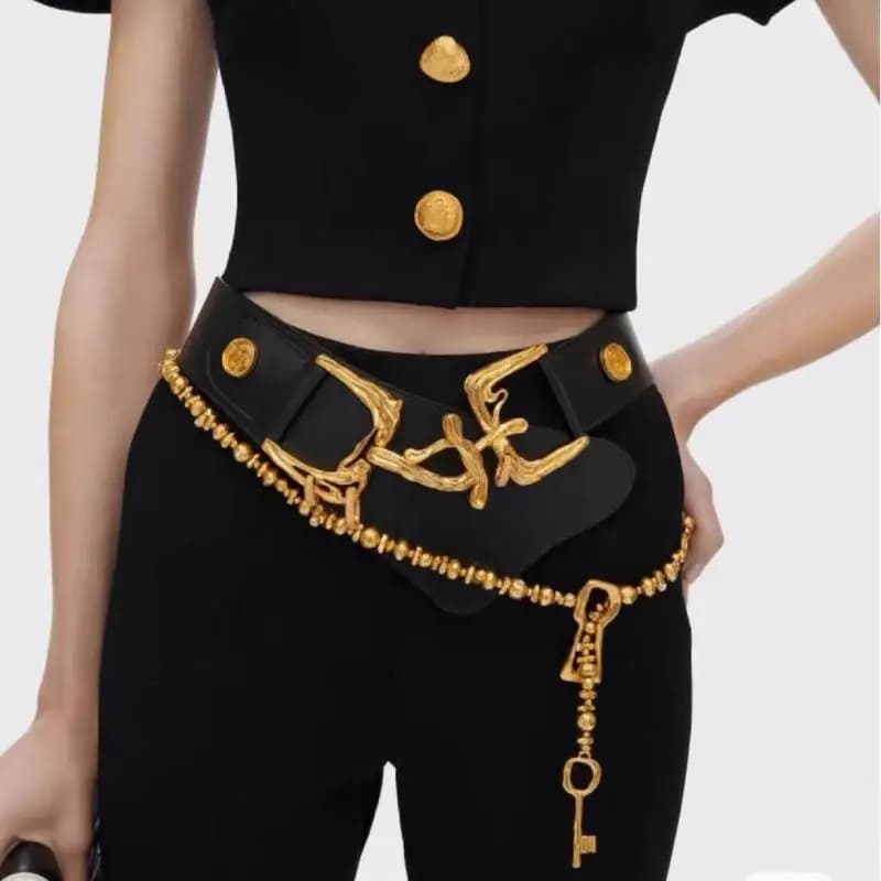 【IIOO】Collana con Catena di Perline Irregolari Esagerate e Lucchetto in Lega, Accessorio da Vita per Donna, Gioielli per Sfilate di Moda