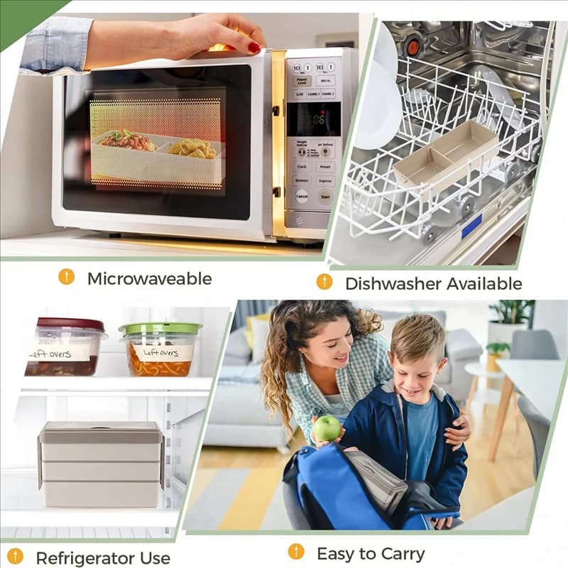 ABFK Bento Box da 1500 ml con borsa - Lunch Box a 3 strati con set di posate, contenitore per la preparazione dei pasti 4 in 1 con borsa termica (Beige) Du