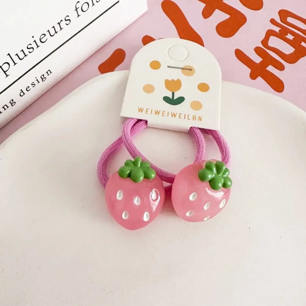 Korean Style Hair Clip Children Hair Scrunchies Strawberry Candy Color Ponytail Holder Peach Hair Accessories Fruit Hair Rope