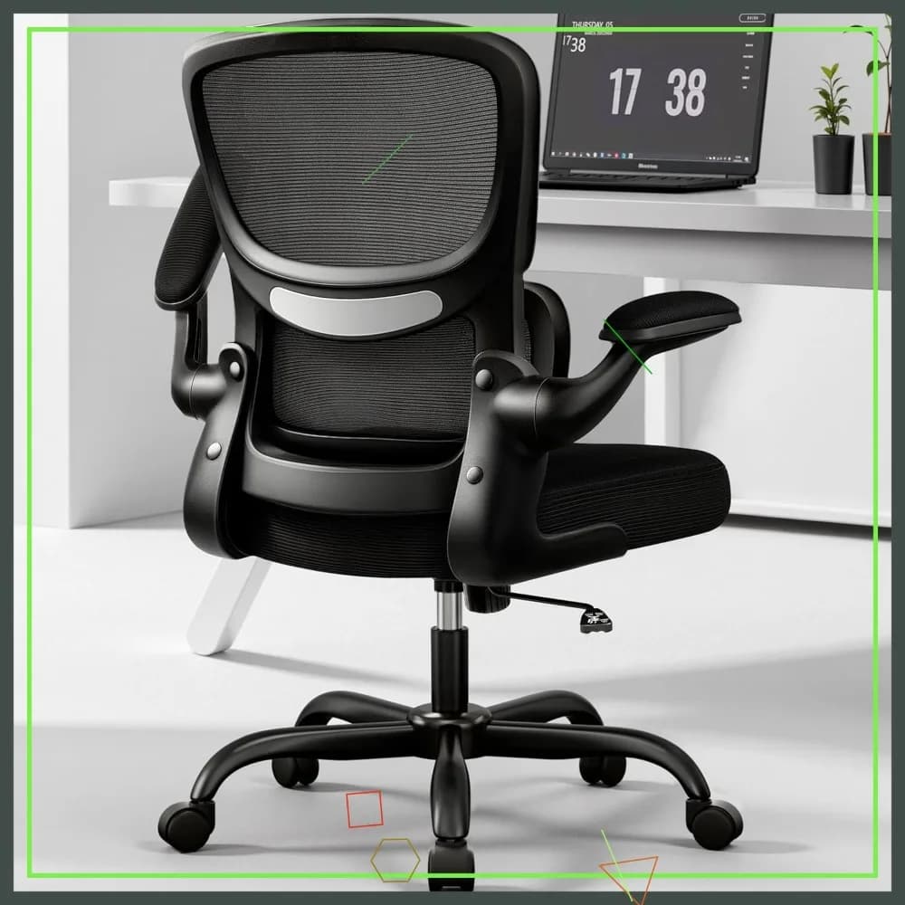 Sedia da Ufficio Ergonomica con Supporto Lombare, Sedia da Scrivania in Rete Traspirante, Braccioli Ribaltabili per Casa e Gaming