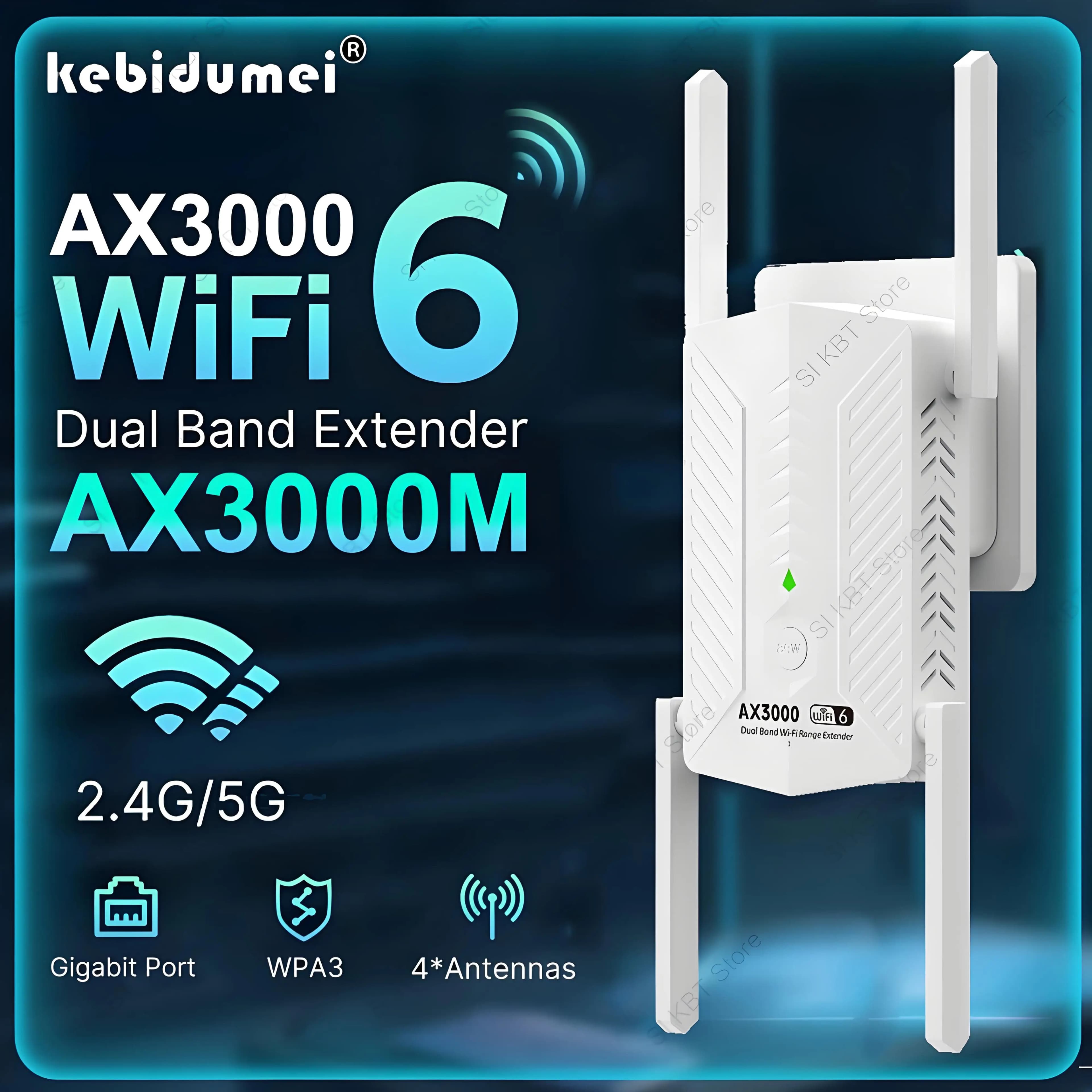 3000Mbps WiFi 6 Ripetitore Dual Band 2.4G e 5GHz Wireless Gamma di segnale Extender Amplificatore Router Amplificatore di segnale a lungo raggio per la casa