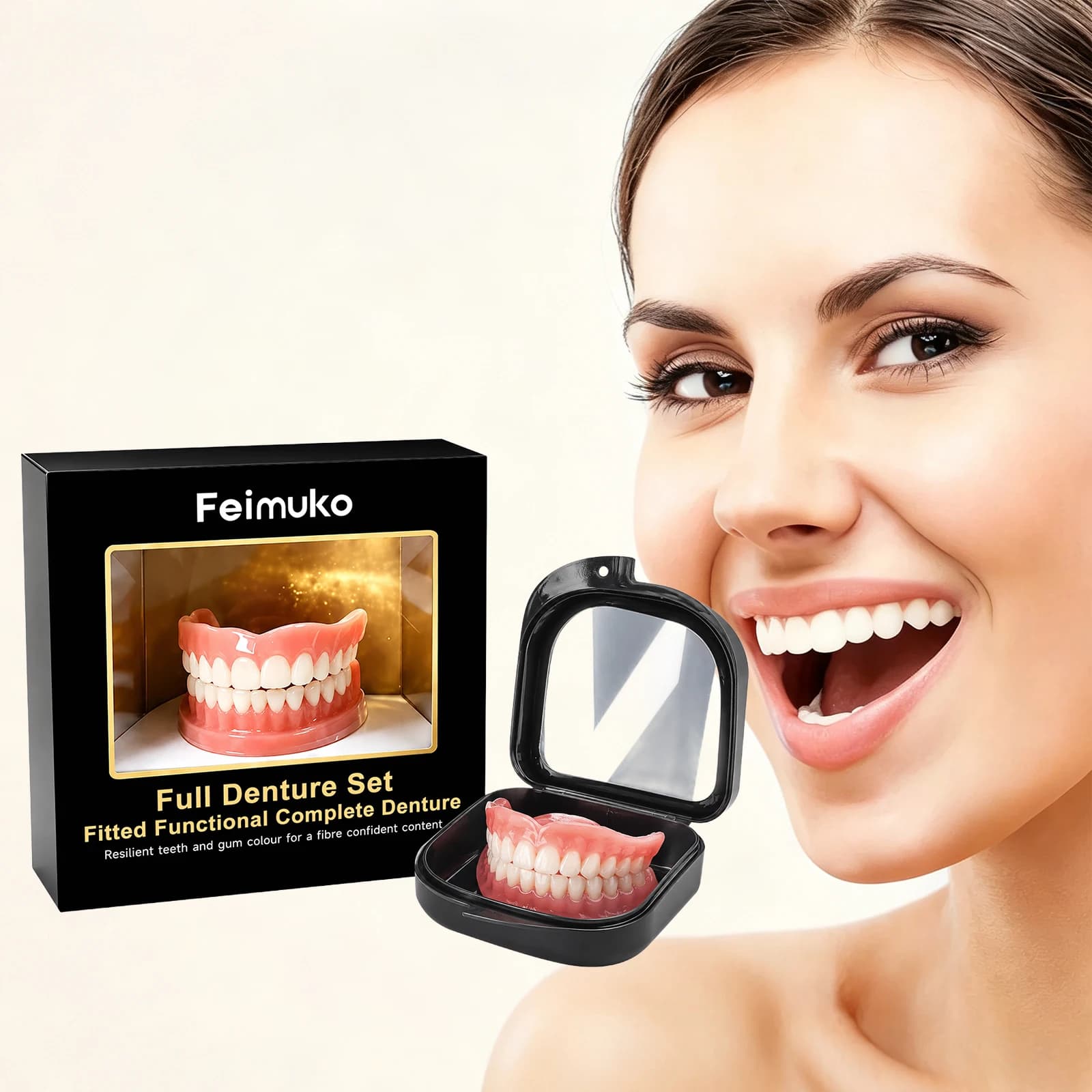 Aesthetic False Teeth Complete Denture Silicone Kit Conceal Tooth Gaps Lifelike Natural Teeth Perfect Smile Easy Wear Oral Care